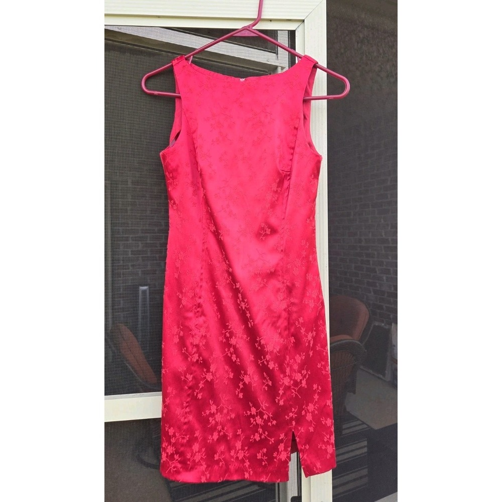 Y2K BeSmart Red Floral Jacquard Sheath Mini Dress USA Made Women's 5/6 - Picture 9 of 11